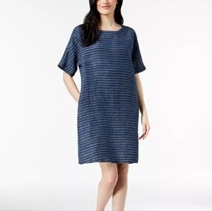 Eileen Fisher Organic Linen Striped Linen Dress Blue Size XS